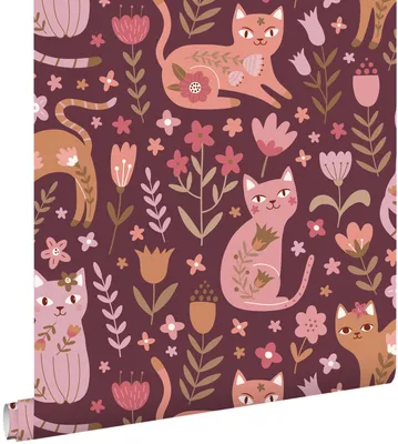 Produktbild von ESTAhome Tapete Kätzchen Aubergineviolett und Rosa 50 x 900 cm