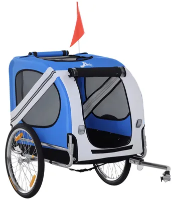 Image de Remorque pour chiens - Étanche - Capacité de charge jusqu'à 30 kg - Volume de 130 litres - Acier et polyester - 8 réflecteurs avec drapeau et timon