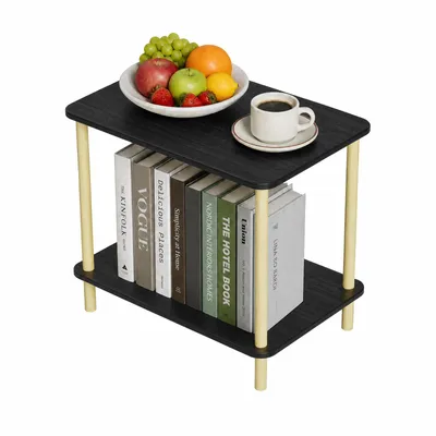 Produktbild von Beistelltisch mit offenem Regal 2 Ablagen 60x53x30 cm Holz Couchtisch Sofatisch