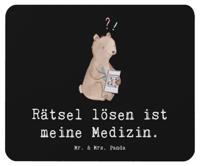 Produktbild von Mr. & Mrs. Panda Mousepad Bär Rätsel lösen - Schwarz - Geschenk, Mauspad, Mouse Pad, Kreuzworträtsel, Sport, mausteppich, pc, Knobeln, Gedächtnistraining, Gedächtnissport
