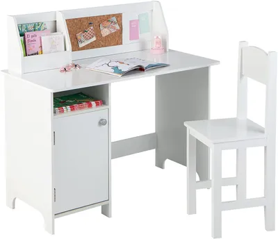 Produktbild von GOPLUS Kinderschreibtisch und Stuhl Set, Schreibtischset für Kinder mit Regal & Offener Ablage & Aufbewahrungsschrank, Kindersitzgruppe