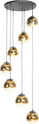 Produktbild von QAZQA - Art Deco Art Deco Hängelampe I Pendellampe I Pendelleuchte schwarz mit Gold I Messingglas 7-flammig - Pallon I Wohnzimmer I Schlafzimmer - Länglich - LED geeignet E27