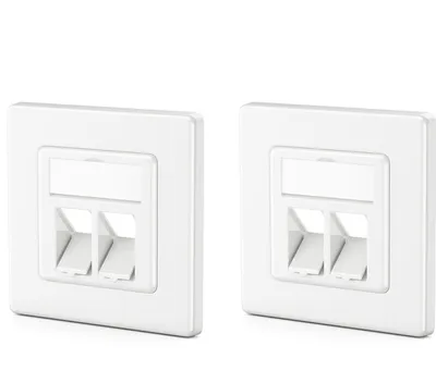 Produktbild von deleyCON 2x 2 Port LAN Anschlussdose Datendose Unterputzdose für Keystone Module 45° Gewinkelter Auslass für Keystone Module mit z.B. RJ45 Koaxial F-Stecker RJ-11 Cinch Klinke Toslink PS2