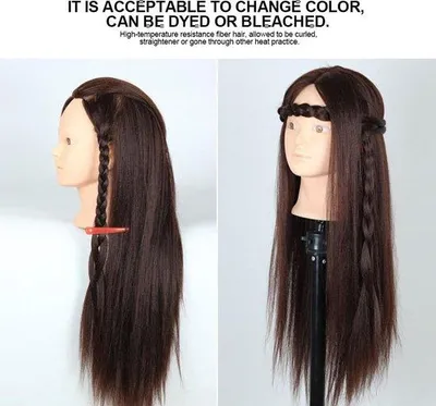 Image de Tête de mannequin blonde avec extensions de cheveux châtain foncé - Exercice de coiffure