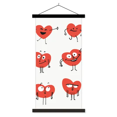 Produktbild von MuchoWow® Textilposter Eine Illustration von neun Herzen mit Emotionen 40x80 cm mit schwarzem Rahmen - Wandemalerei