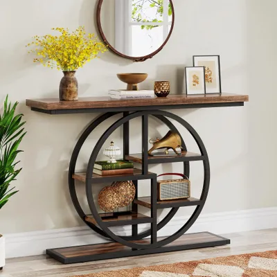 Immagine prodotto di Tavolino consolle – Ideale per corridoi stretti e come tavolino da divano – 100 × 30 × 81 cm – 4 ripiani – Stile industriale vintage, legno – Rettangolare – Marrone 04