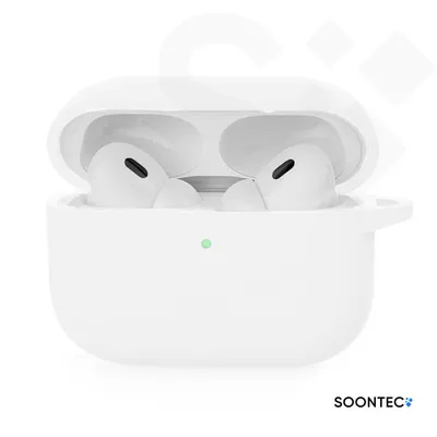 Zdjęcie produktu dla SOONTEC Pokrowiec ochronny na słuchawki biały SOONTEC Pokrowiec na słuchawki AirPods Pro 3. generacji z karabińczykiem