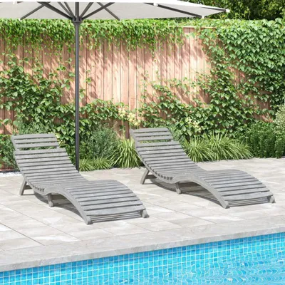 Immagine prodotto di Lettini da giardino in legno - Lettino prendisole - Sedia a sdraio - Poltrona relax - Set da 2 - Legno di acacia massello - Pieghevole