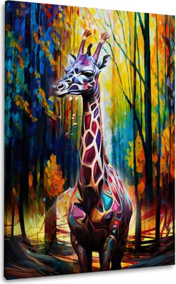 Produktbild von Giraffe abstrakt im Wald Wandbild Leinwandbild Kunstdruck XL Wanddeko: 60x90x2cm