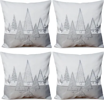 Produktbild von 4er Set Kissenhüllen 40x40 cm weiß mit Tannenbaum als Weihnachts-Deko