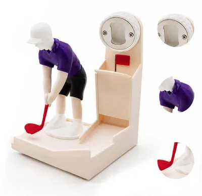 Produktbild von Flaschenöffner Golf, 3D-gedruckter Kronkorken-Werfer mit Golfer-Motiv & Auffangbehälter – Bieröffner & Party-Gadget für Golf- und Bierliebhaber