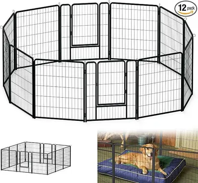 Produktbild von 12-teilig 80cm Höhe Hundelaufställe Welpenlaufstall Freilaufgehege mit Türen & Erdanker Automatische Verriegelung Laufgitter für Kaninchen Hunde Kleintiere