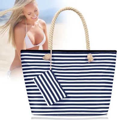 Produktbild von Mofut Strandtasche Große Strandtasche Shopper mit Reißverschluss Wasserdicht Badetasche (2-tlg), Damen Strandtasche XL Familie Beach Tote Bag, inkl. kleinem Beutel