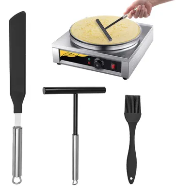 Produktbild von Crêpe-Verteiler, Crêpe-Wender, Spatel, Backpinsel und T-förmiger Pfannkuchenteigverteiler für Crêpe-Maker, Küchenzubehör, Backutensilien