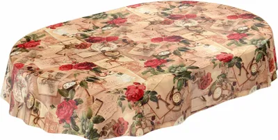 Produktbild von Tischdecke Wachstuch Blumen Braun Robust Wasserabweisend Oval Breite 140 cm Länge 200 cm