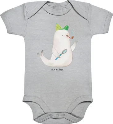 Produktbild von Mr. & Mrs. Panda babykleidung body Robbe Sherlock 12. - 18. Monat - Heather Grey - Geschenk, kurzarm strampler, Baby, Einteiler, Babybody, Lustige Sprüche, overall