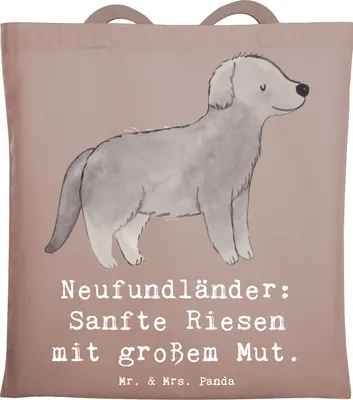 Produktbild von Mr. & Mrs. Panda Freizeittasche Neufundländer Liebe - Braun Pastell - Geschenk, Eigenschaften, großer Mut, Shopping Tasche, Hunde, Hunderassen Beschreibung, Tote Bag
