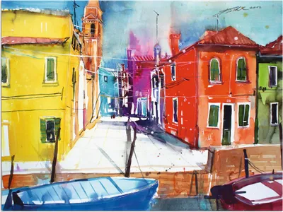 Produktbild von ARTland Wandbild Alu für Innen & Outdoor Venedig, Burano, Fondamenta del Pizzo Größe: 60x45 cm