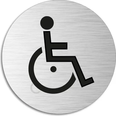 Produktbild von Schild - Behinderten WC l Türschild aus Aluminium | Edelstahloptik selbstklebend  Ø 75 mm