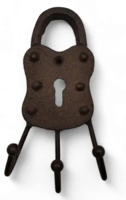 Produktbild von Retro-Wandschlüsselhalter mit Schloss, Schlüsselbrett aus Gusseisen, antikbraun