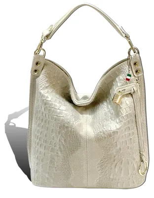 Produktbild von Florence Tasche Kroko-Prägung beige Leder Beuteltasche Shopper D2OTF162I
