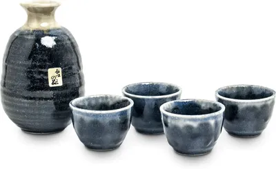 Produktbild von japanisches 5-teiliges Sake - Set aus Keramik [ Space Blue ] dekorativ verpackt