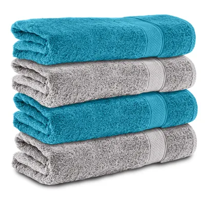 Produktbild von Komfortec 4er Duschtücher 70x140 cm Set aus 100% Baumwolle, 470g/m², Frottee, Weich, Silber Grau/Türkis