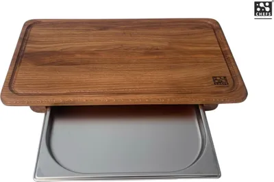 Image de Chefs Soul NUMI Planche à découper en chêne 47x28x5cm avec plateau en acier inoxydable (CSN-003)