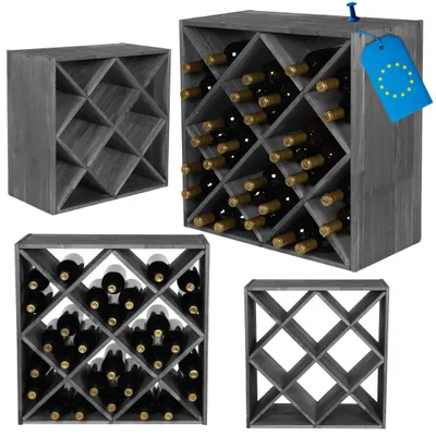 Produktbild von MODO24 X-Weinregal 30 Flaschen, Flaschenregal, Weinschrank, Getränkeregal, Kellerregal, Stapelbar, Massivholz, 60x60x30 cm, Grau, RW61