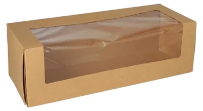 Produktbild von PAPSTAR Tortenkartons eckig mit Sichtfenster, 10x32x12 cm, PLA | Folie (25 Stück)