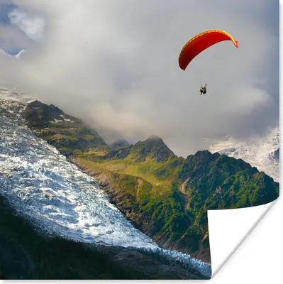Produktbild von MuchoWow® Poster Alpen - Gleitschirmfliegen - Schnee 50x50 cm - Wohnzimmerdekoration