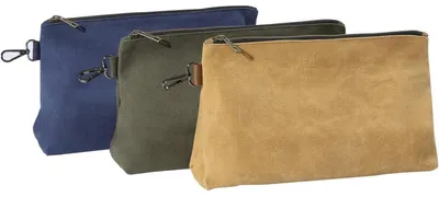 Productafbeelding van Gereedschapstas van gewaxt zeildoek, kleur: kaki/blauw/legergroen, afmetingen: 31,5 x 10 x 19 cm, met karabijnhaak en rits