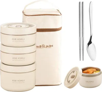 Produktbild von Famanu Lunchbox isoliert, mikrowellengeeignet - stapelbar, auslaufsicher, für Kinder und Erwachsene - 3 Etagen