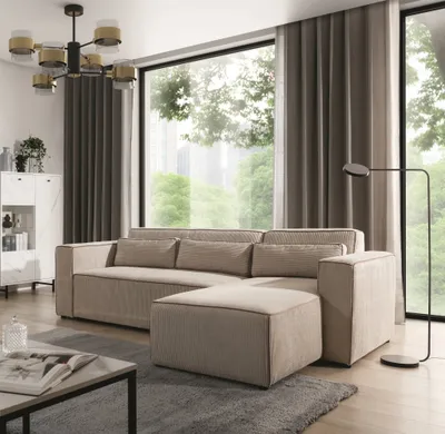Produktbild von Ecksofa Schlafsofa WALDO Stoff Poso Beige Ottomane Rechts