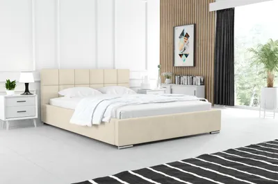 Produktbild von ADIDAR Leon Polsterbett 180x200cm Doppelbett Metal - Holzrahmen mit hydraulischen Bettkasten, Lattenrost, Kopfteil (Creme - Amor Velvet 4323)