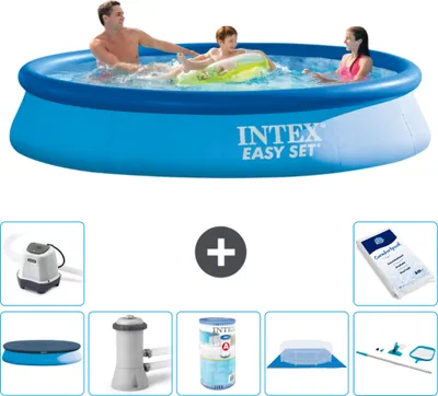 Produktbild von Intex runder aufblasbarer Easy-Set-Pool – 366 x 76 cm – Blau – im Lieferumfang enthalten Abdeckung - Filterpumpe für Schwimmbad - Filter - Bodenplane - Reinigungskit - Salzwassersystem