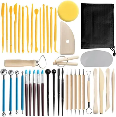 Produktbild von Tonwerkzeug Set - 42-teilig - Modellierwerkzeuge für Ton und Keramik - Modellierspatel, Messer, Klingen und Spieße - Für Polymer Clay, Modelliermasse