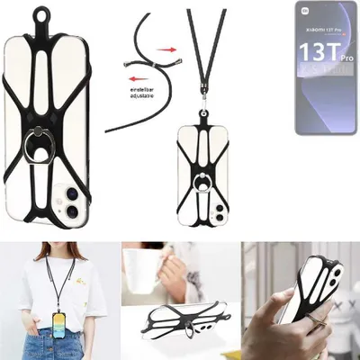Produktbild von K-S-Trade 3in1 Handykette Handyband Handykordel Halsband Smartphone-Ring Handy-Ring kompatibel mit Xiaomi 13T Pro Fingerhalterung Handyring