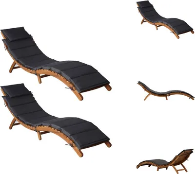 Image de vidaXL Bains de soleil avec coussins 2 pcs. Gris foncé Bois massif Acacia - Bains de soleil