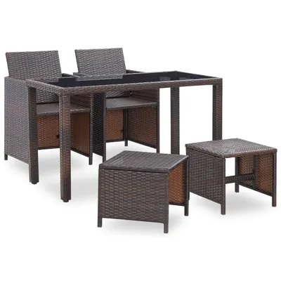 Image de vidaXL Ensemble de jardin 5 pièces avec coussins Poly rotin brun