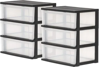 Produktbild von Großer Schubladenschrank Kunststoff, Rollcontainer mit 3 Schubladen ? 34L, Robuster Aufbewahrungsturm für Büro, Garage & Schlafzimmer, BPA-Frei, Schwarz, NSW-603