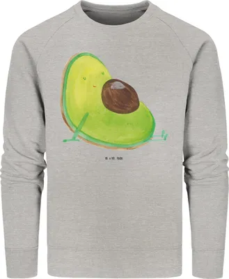 Produktbild von Mr. & Mrs. Panda Baumwoll Pullover Avocado Schwangerschaft Größe S - Heather Grey - Geschenk, Sweatshirt, Bio, Pulli, Rundhals, Geburt, Baby, Liebe, Schwanger, Sweater