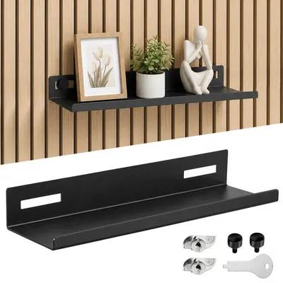 Wandregal für Akustikpaneel, 10×30 cm, ohne Bohren, Metall, schwarz