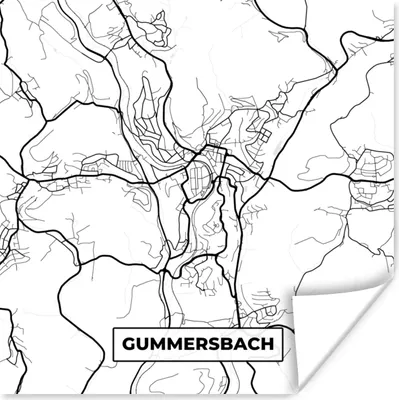 Produktbild von MuchoWow® Poster Karte - Gummersbach - Stadtplan 50x50 cm - Wohnzimmerdekoration
