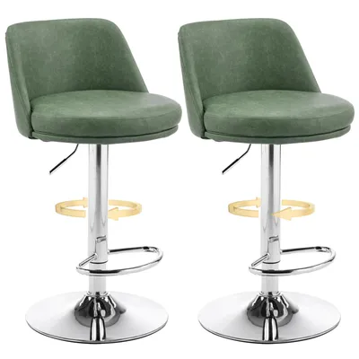 Image de Lot de 2 tabourets de bar Tabouret de bar pivotant à 360° Réglable en hauteur Tabouret de comptoir Tabouret de cuisine, PU, vert foncé