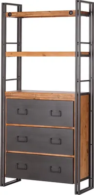 Produktbild von home24 Regal mit 3 Schubladen - 2 Fächer - Akazie Massiv / Metall
