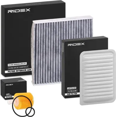 Produktbild von RIDEX Filterset Inspektionspaket Filtersatz für TOYOTA Yaris Schrägheck (P9) Yaris Schrägheck (P13) AURIS (NRE15, ZZE15, ADE15, ZRE15, NDE15)