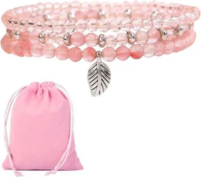 Immagine prodotto di Bracciale da donna in cristallo di quarzo rosa a 3 elementi
