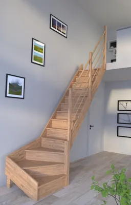 Produktbild von Holztreppe Rhodos in 1/4 gewendelter Ausführung rechts-Eiche-Holz-Holz Design Geländer-rechts-mit Setzstufen