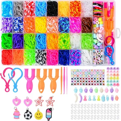 Productafbeelding van Loom Bandenset, 2500 stuks rubberen banden voor het zelf maken van armband, accessoires, kleurrijke loops, rubberen set met hangers en accessoires